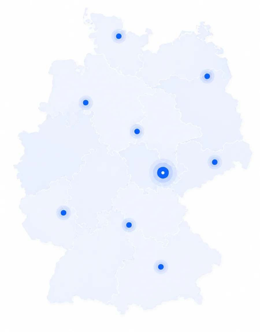Deutschlandkarte mit Standorten, an denen JobOcean rekrutiert