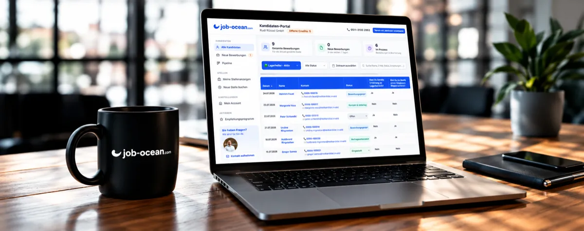 Das JobOcean Kandidaten-Portal auf einem Laptop